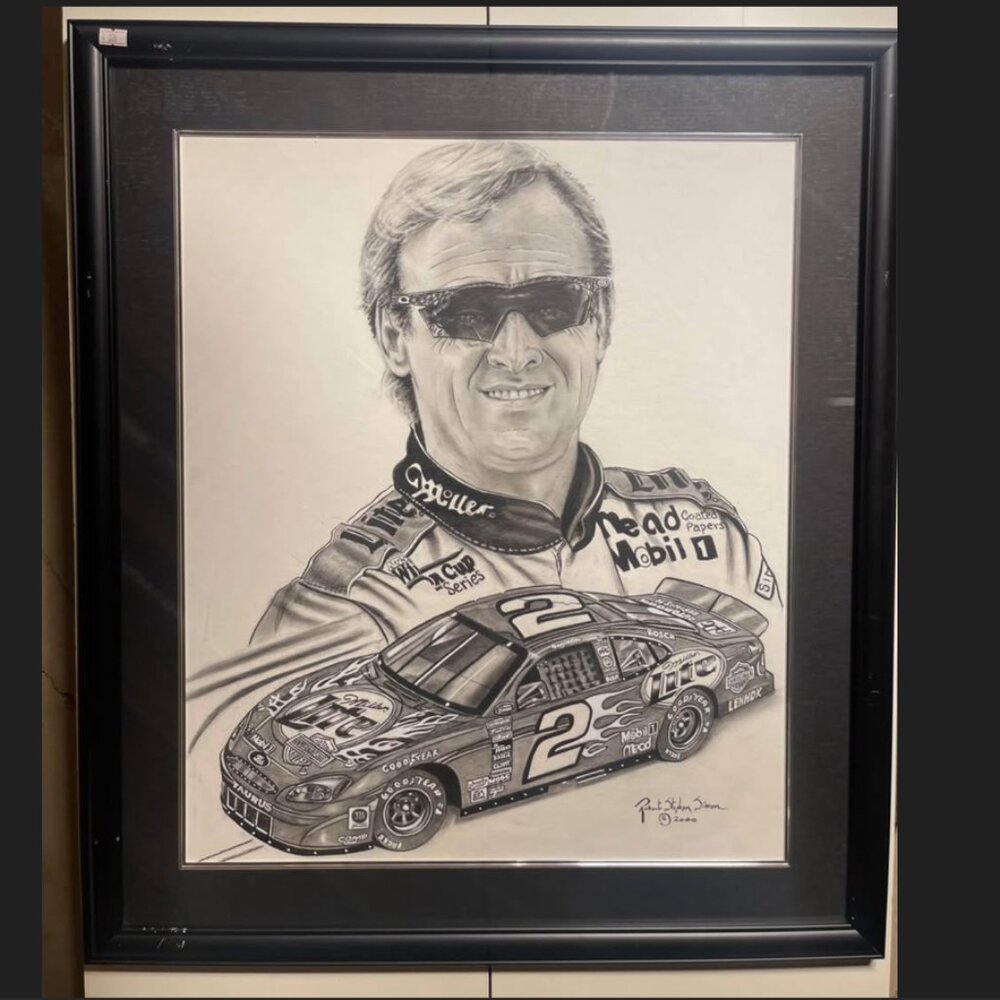 Rusty Wallace original charcoal drawing by Robert Stephen Simon 2000 (29x25)